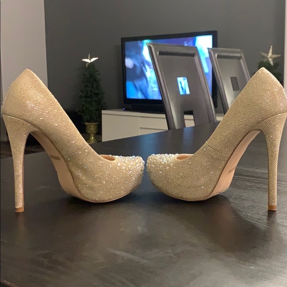 Pump Crystal Bling Rhineston Stilett Platform Heel - Picture 11 of 14